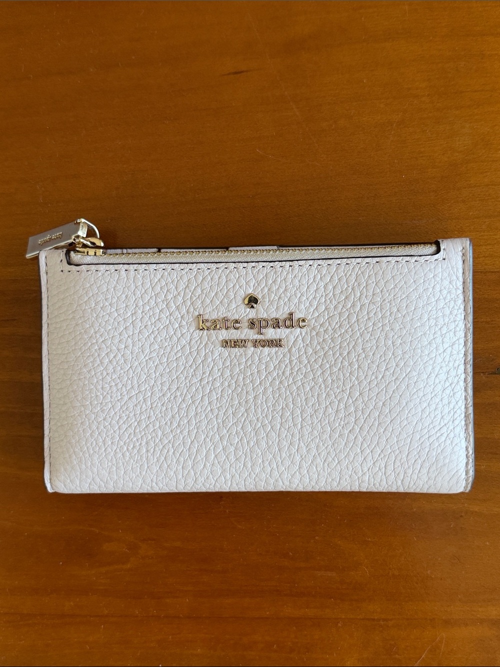 Kate Spade light lavender Pebbled Leather Zip Slim Wallet with Gold Logo
